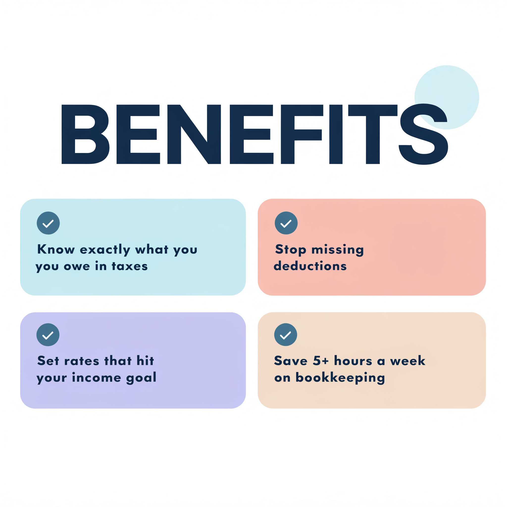 Benefits — know your taxes, stop missing deductions, hit your income goal, save 5+ hours a week