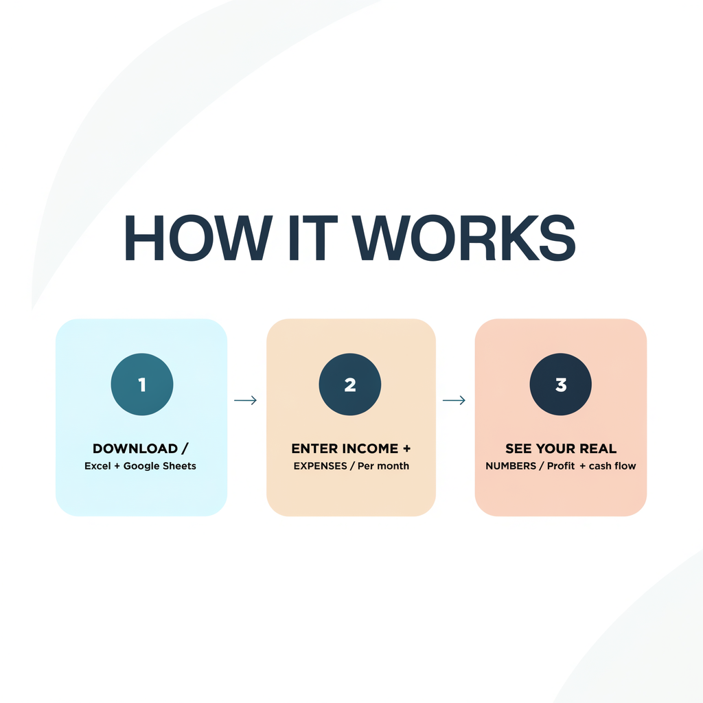 How it works — download, enter income and expenses, see your real numbers
