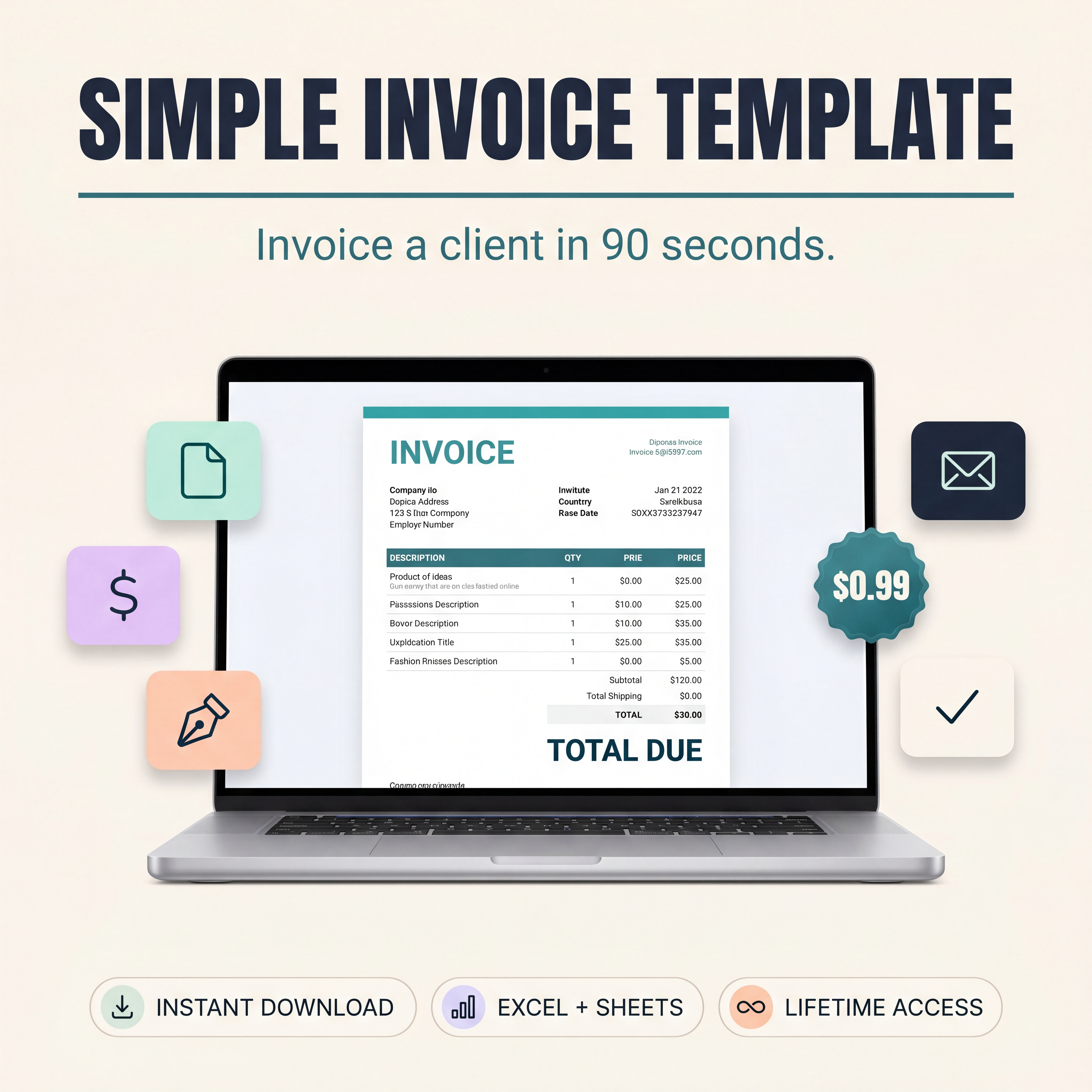 Simple Invoice Template — Diporusa freelance invoice, $0.99