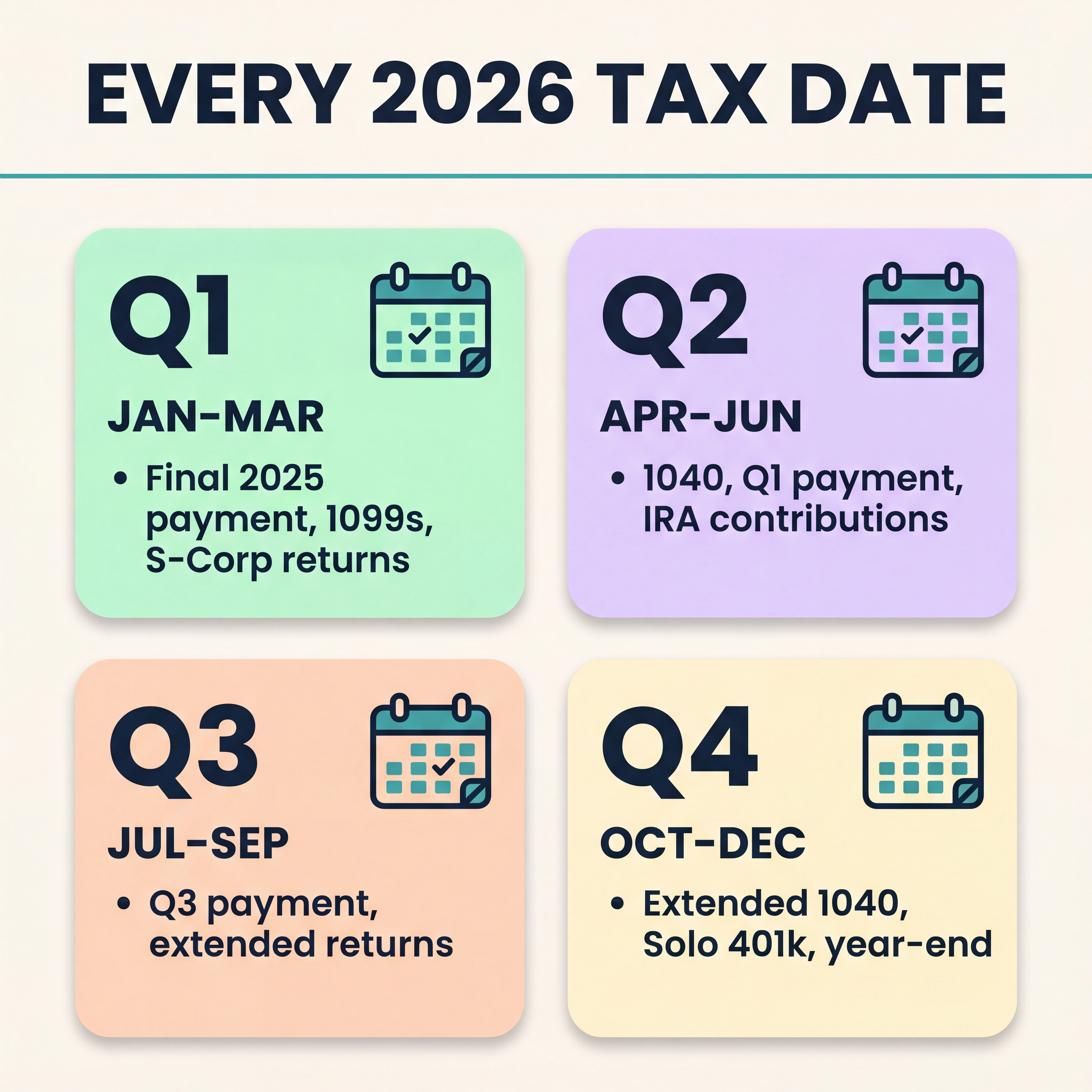 2026 Tax Calendar — every 2026 tax date