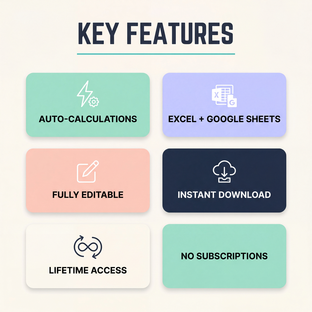 Diporusa — key features for Excel spreadsheet templates
