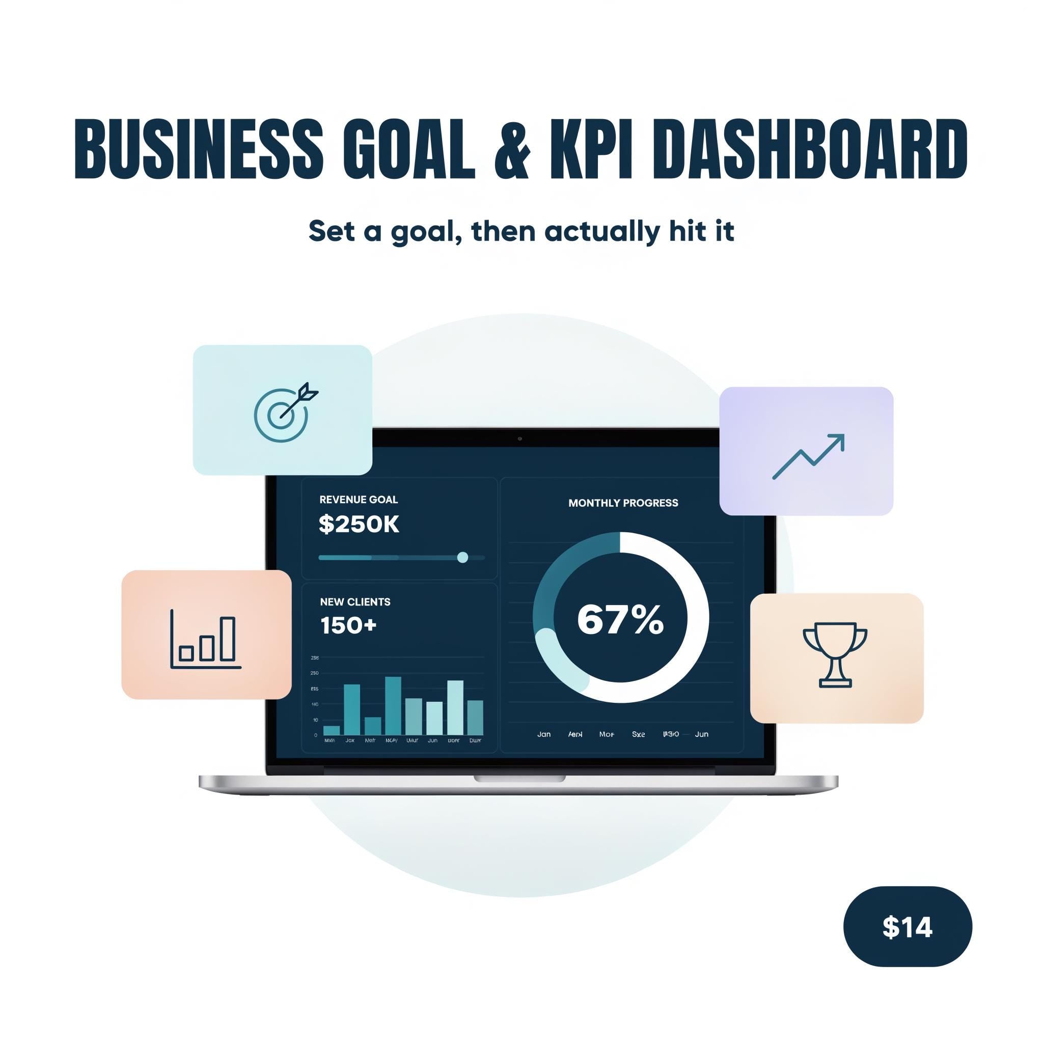 Business Goal Tracker & KPI Dashboard | Revenue Target Spreadsheet for Solopreneurs | Excel + Google Sheets | Editable