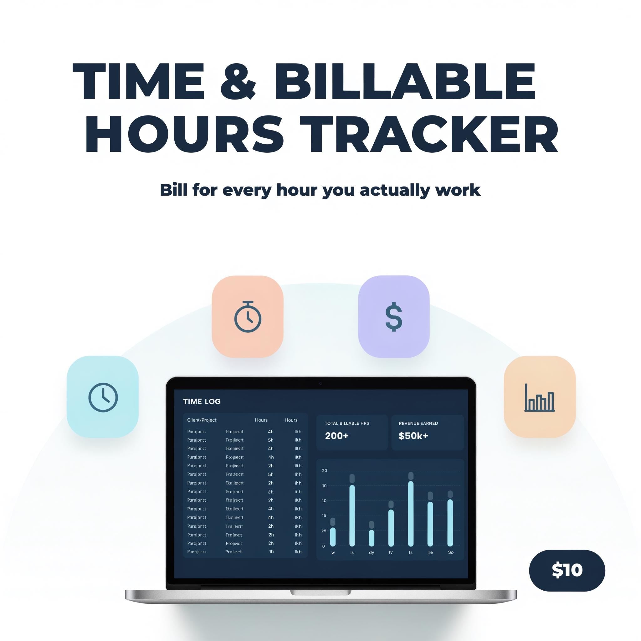 Time Tracker Spreadsheet | Billable Hours Log | Freelance Timesheet for Excel & Google Sheets | Editable