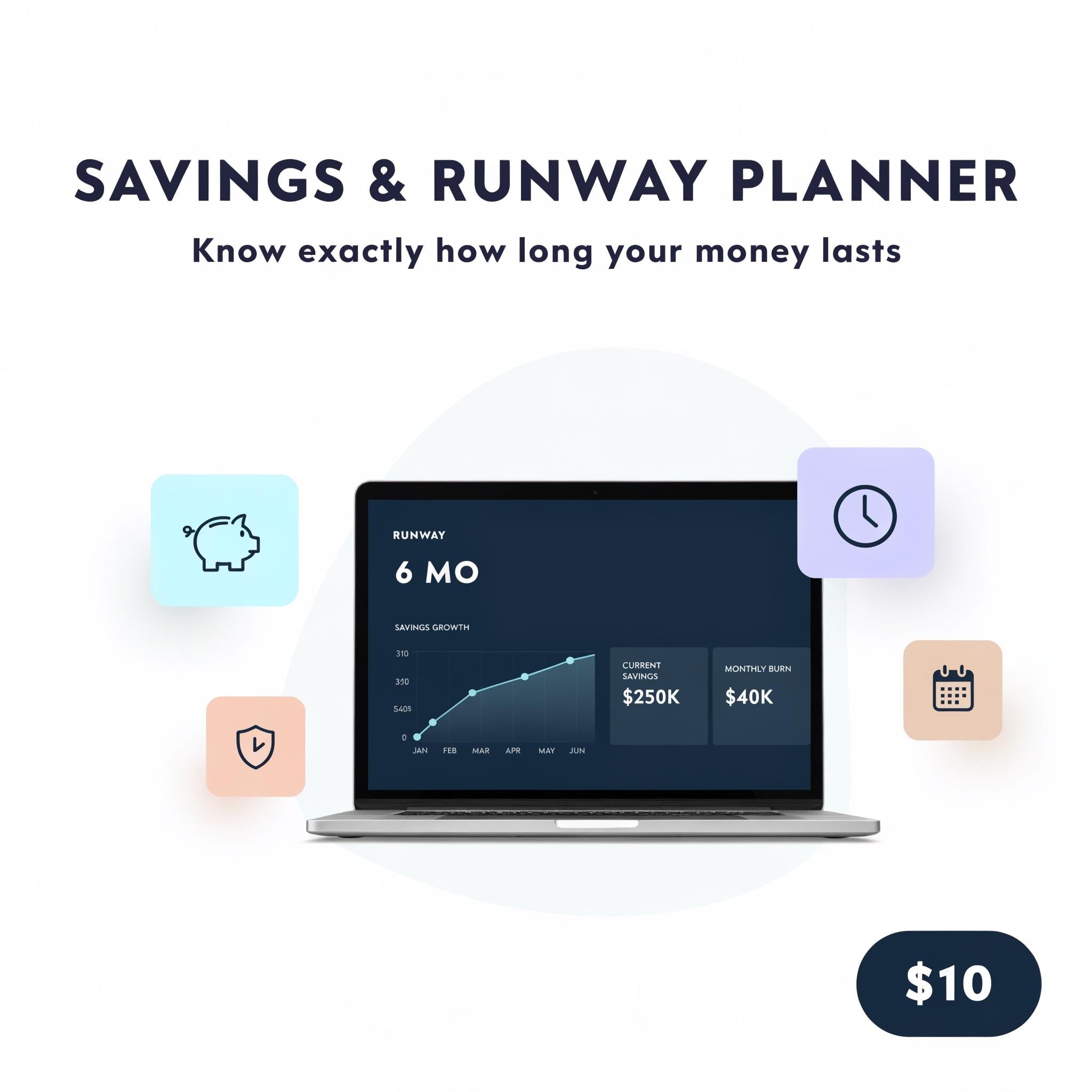Savings Tracker & Business Runway Planner | Emergency Fund Spreadsheet for Freelancers | Excel + Google Sheets | Editable