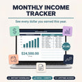 Monthly Income Tracker | Freelance Income Spreadsheet | Self Employed Earnings Log | Excel + Google Sheets | Editable