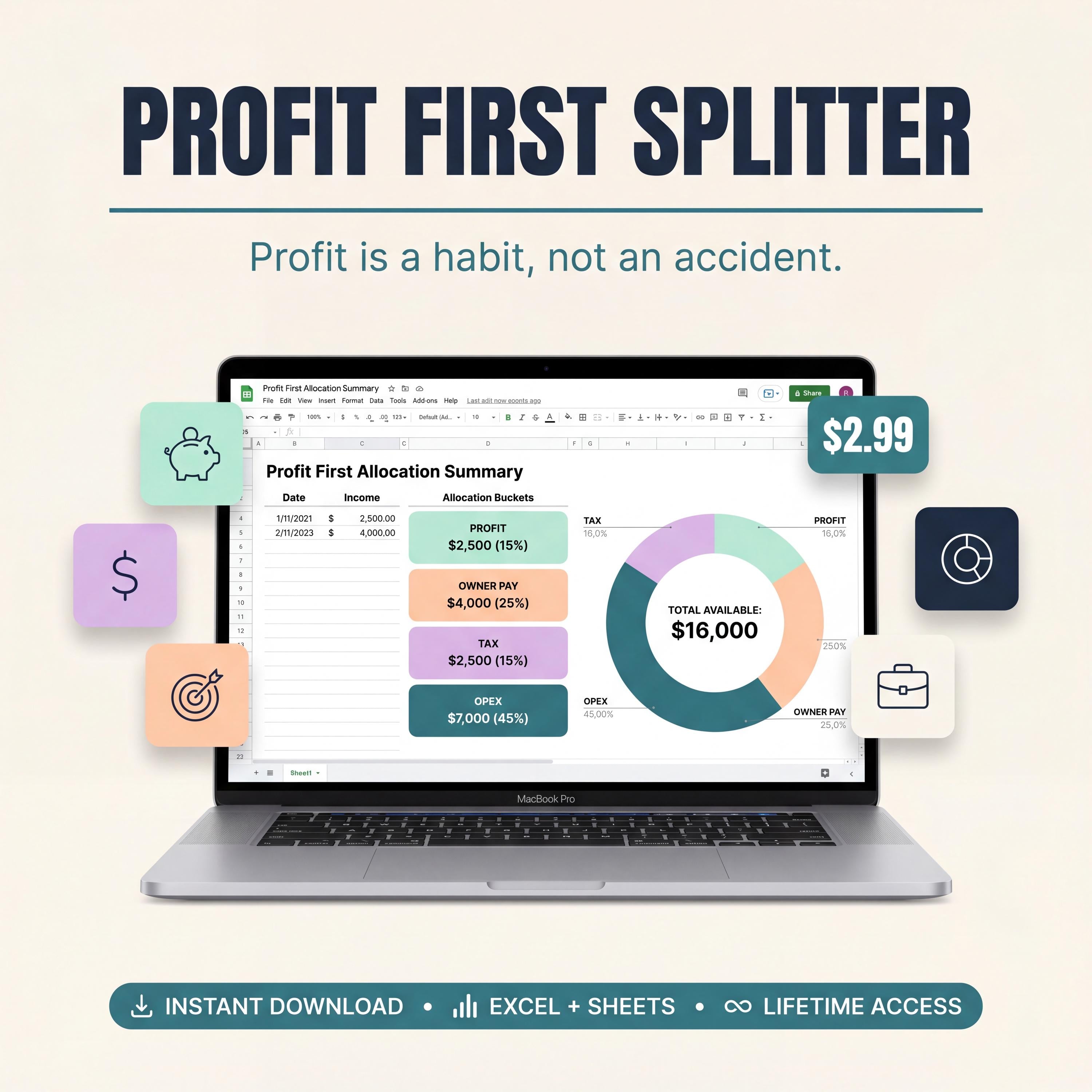 Profit First Calculator | Income Allocation Spreadsheet | Profit First Method Tool | Excel + Google Sheets | Editable