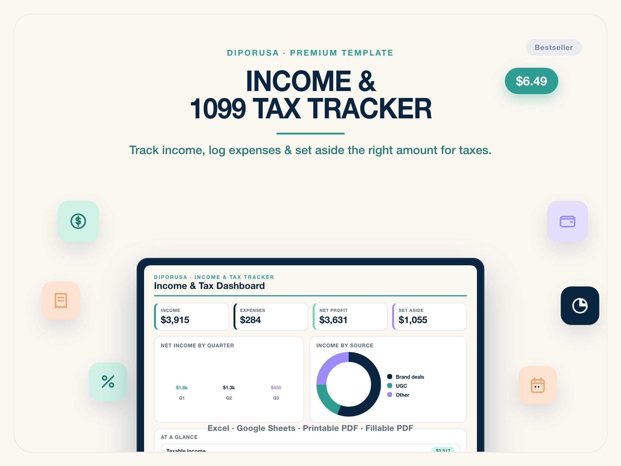 Content Creator Bundle | 5 Spreadsheet Templates | Brand Deals Income Tax Content Calendar Media Kit | Excel Google Sheets