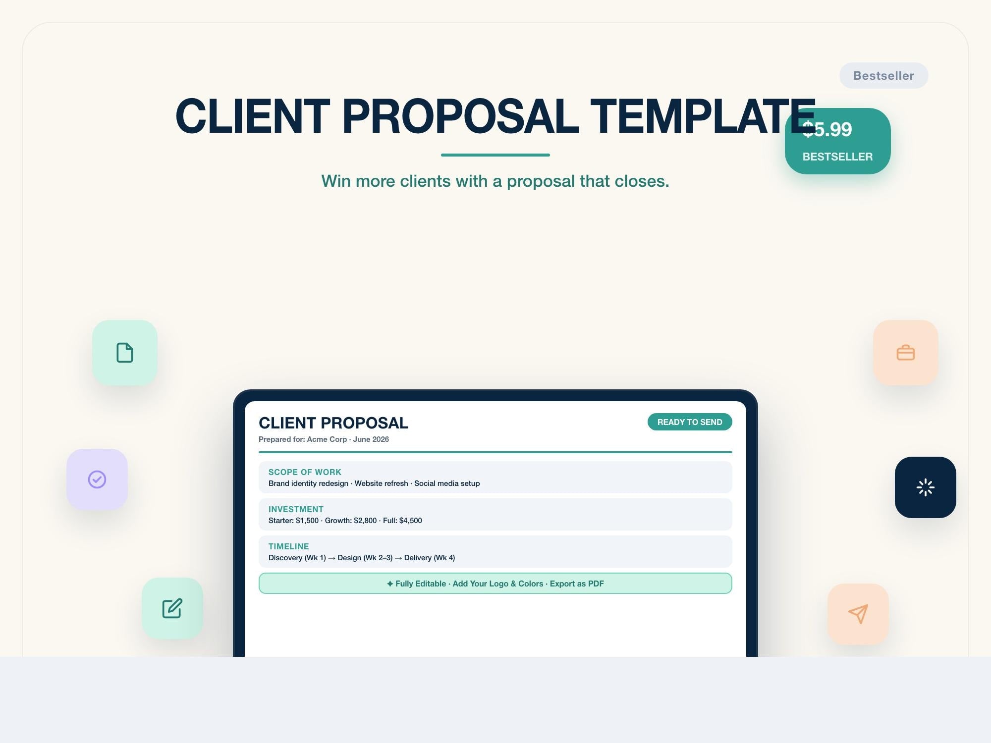 Client Proposal Template Canva | Freelance Business Proposal | Service Proposal Design | Editable Canva | Instant Download